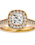 Inel de Logodnă Retro Halo Pavé cu Moissanite de 1.50 ct din 18k Aur Galben - Castelo.ro