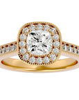 Inel de Logodnă Retro Halo Pavé cu Diamante Create în Laborator de 1.50 ct din 18k Aur Galben - Castelo.ro