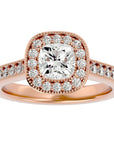 Inel de Logodnă Retro Halo Pavé cu Diamante Create în Laborator de 1.50 ct din 18k Aur Roz - Castelo.ro