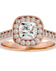Inel de Logodnă Retro Halo Pavé din Aur 14k cu Diamante Create în Laborator de 1.50 ct din 14k Aur Roz - Castelo.ro