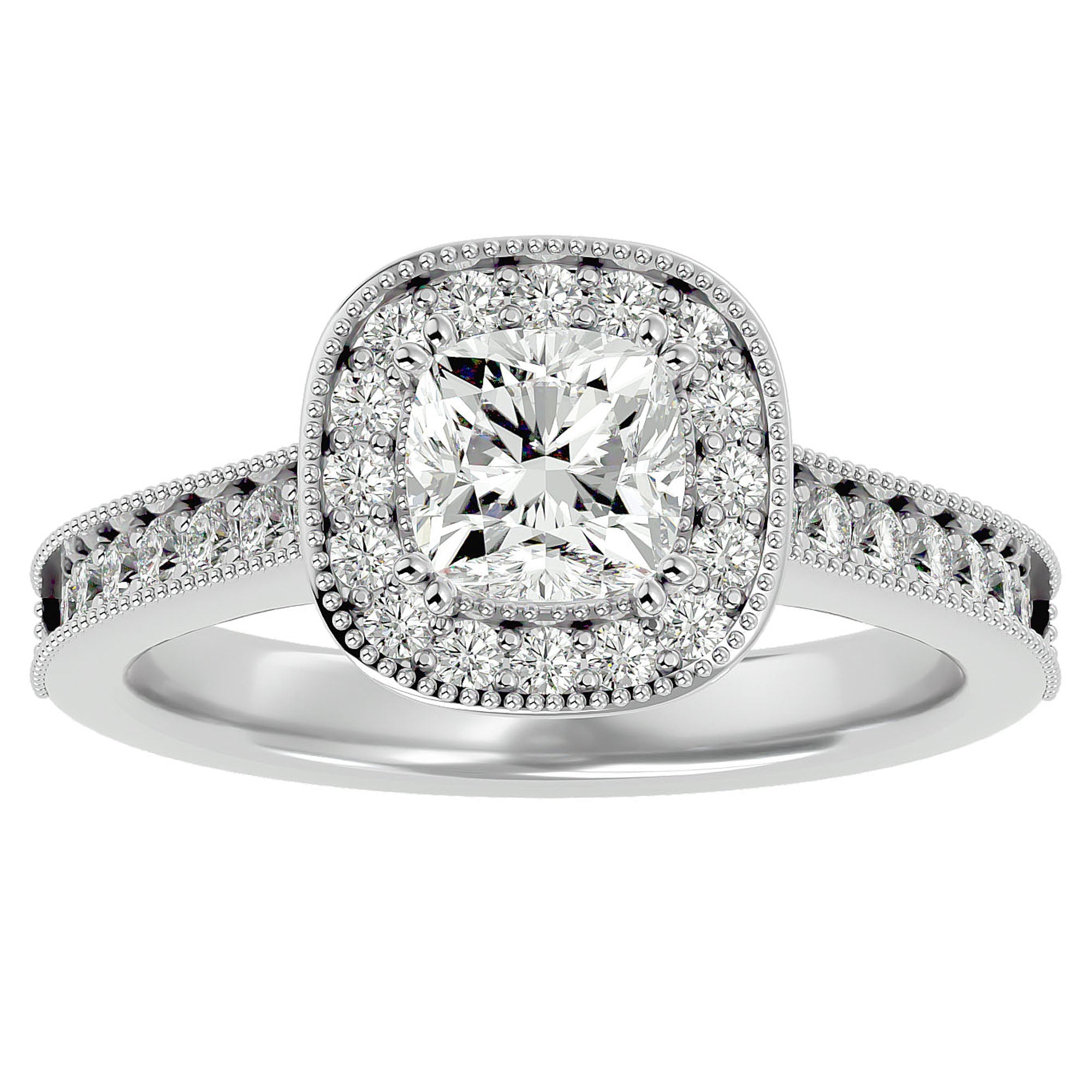 Inel de Logodnă Retro Halo Pavé din Aur 14k cu Diamante Create în Laborator de 1.50 ct din 14k Aur Alb - Castelo.ro