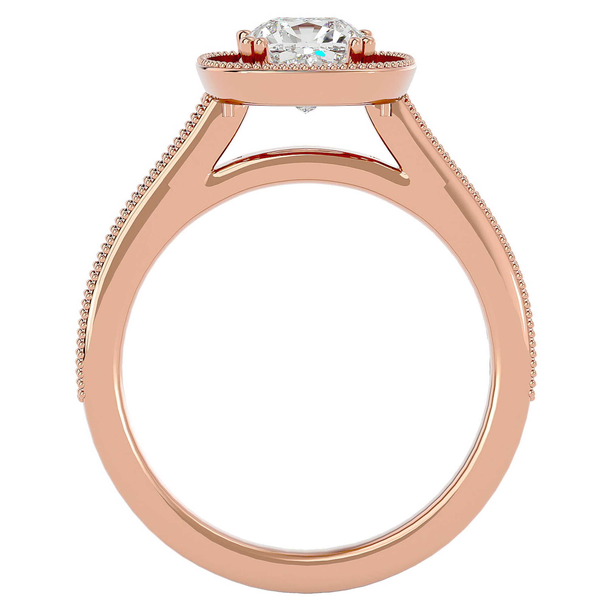 Inel de Logodnă Retro Halo Pavé din Aur 14k cu Diamante Create în Laborator de 1.50 ct din 14k Aur Roz - Castelo.ro
