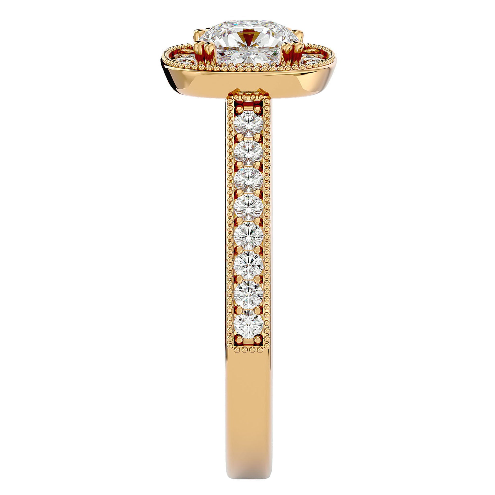 Inel de Logodnă Retro Halo Pavé cu Moissanite de 1.50 ct din 18k Aur Galben - Castelo.ro