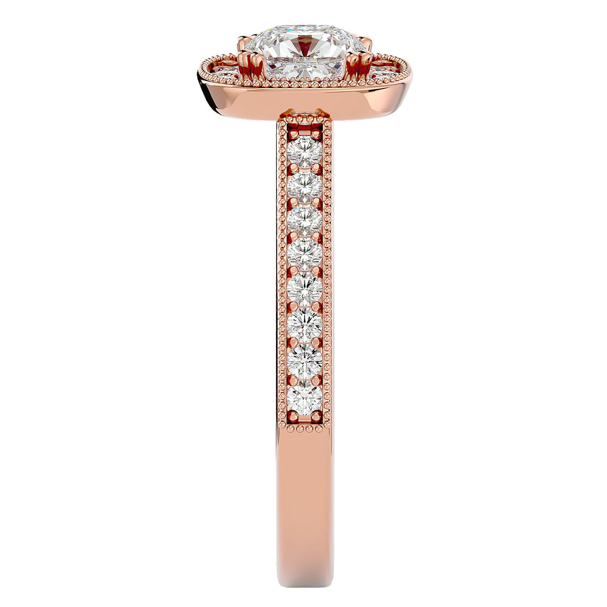 Inel de Logodnă Retro Halo Pavé cu Moissanite de 1.50 ct din 18k Aur Roz - Castelo.ro