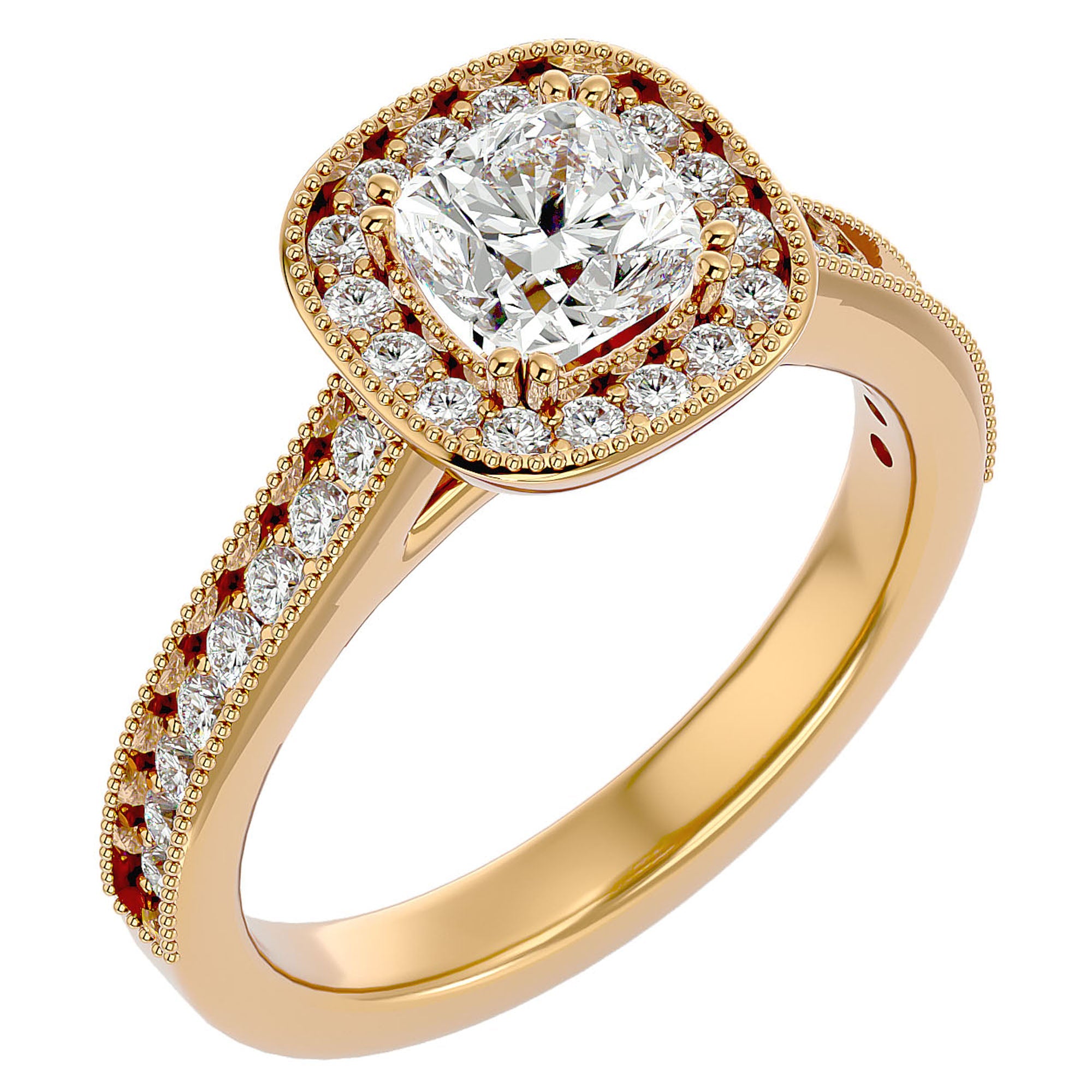Inel de Logodnă Retro Halo Pavé cu Moissanite de 1.50 ct din 18k Aur Galben - Castelo.ro