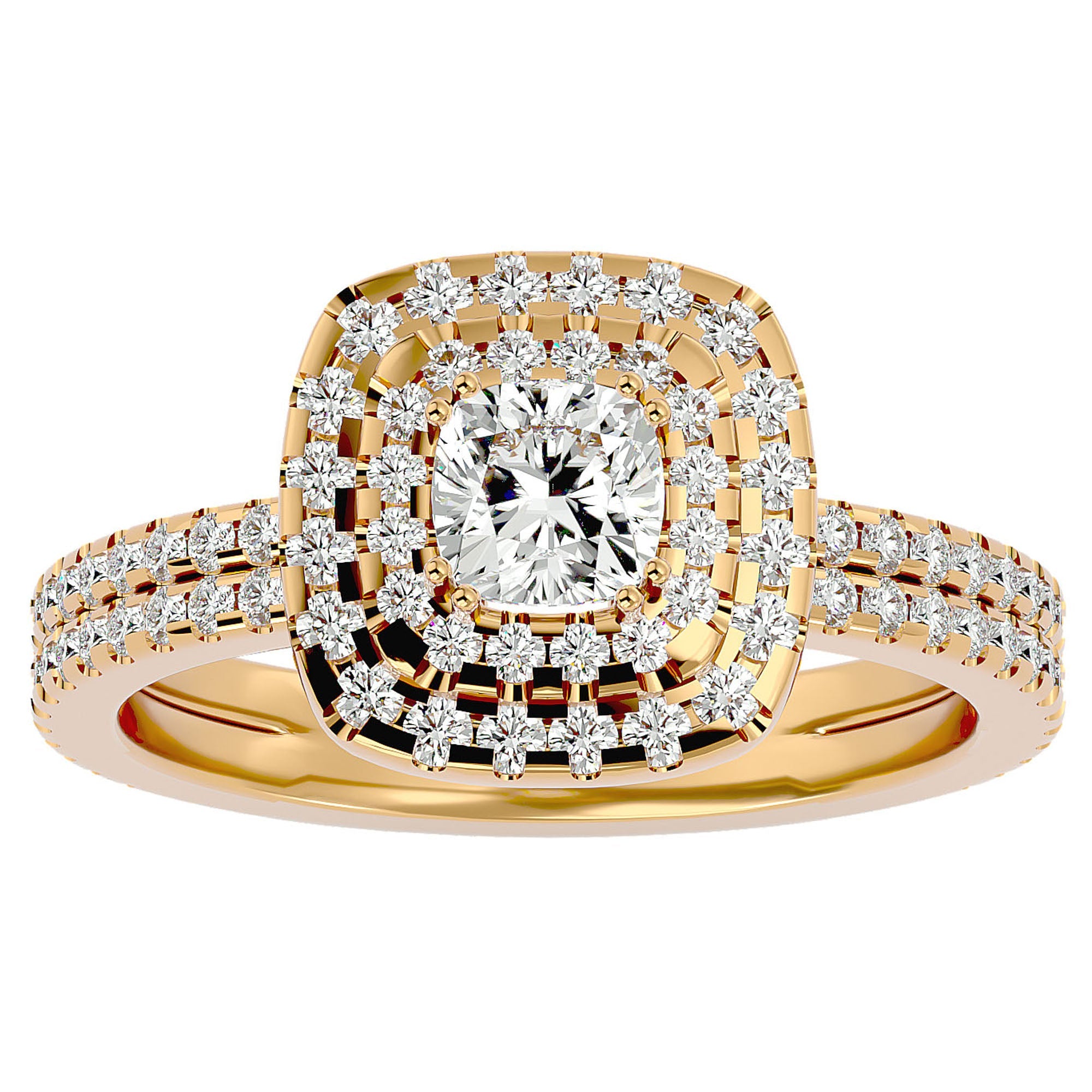 Inel de Logodnă Halo Pavé din Aur 14k cu Diamante Naturale de 1.33 ct din 14k Aur Galben - Castelo.ro