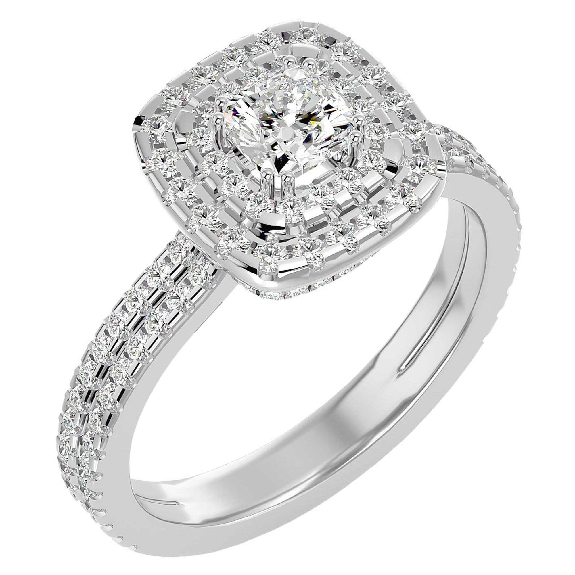 Inel de Logodnă Halo Pavé din Aur 14k cu Moissanite de 1.33 ct din 14k Aur Alb - Castelo.ro