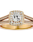 Inel de Logodnă Duo Halo Pavé cu Diamante Create în Laborator de 1.01 ct din 18k Aur Galben - Castelo.ro