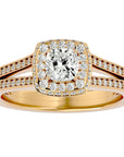 Inel de Logodnă Duo Halo Pavé din Aur 14k cu Diamante Naturale de 1.01 ct din 14k Aur Galben - Castelo.ro
