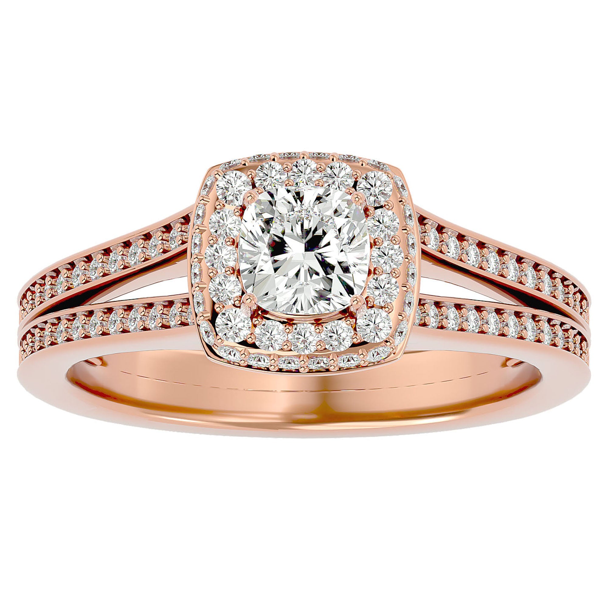 Inel de Logodnă Duo Halo Pavé din Aur 14k cu Diamante Naturale de 1.01 ct din 14k Aur Roz - Castelo.ro