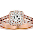 Inel de Logodnă Duo Halo Pavé din Aur 14k cu Diamante Naturale de 1.01 ct din 14k Aur Roz - Castelo.ro