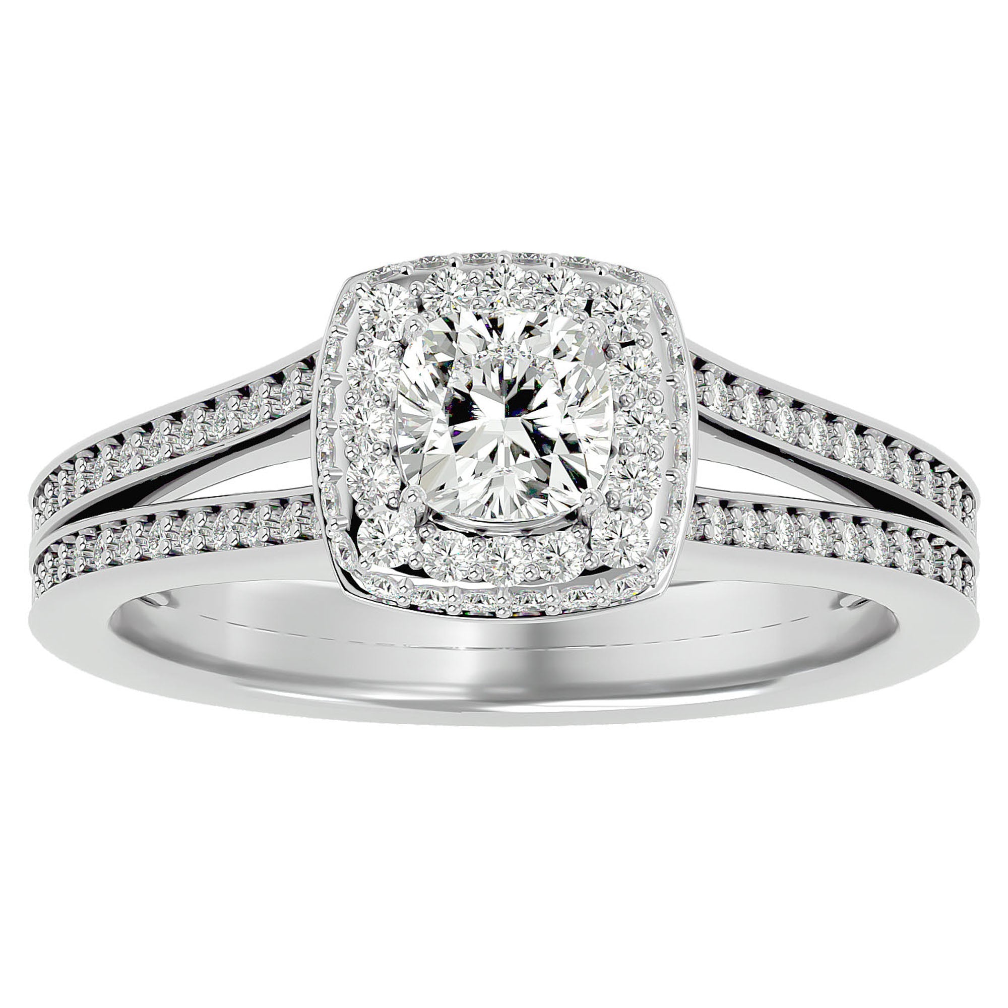 Inel de Logodnă Duo Halo Pavé cu Diamante Naturale de 1.01 ct din Platina - Castelo.ro