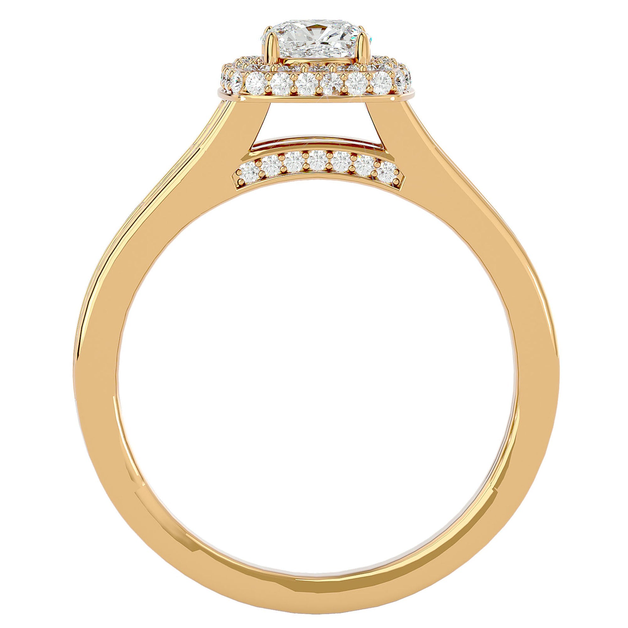Inel de Logodnă Duo Halo Pavé din Aur 14k cu Diamante Naturale de 1.01 ct din 14k Aur Galben - Castelo.ro