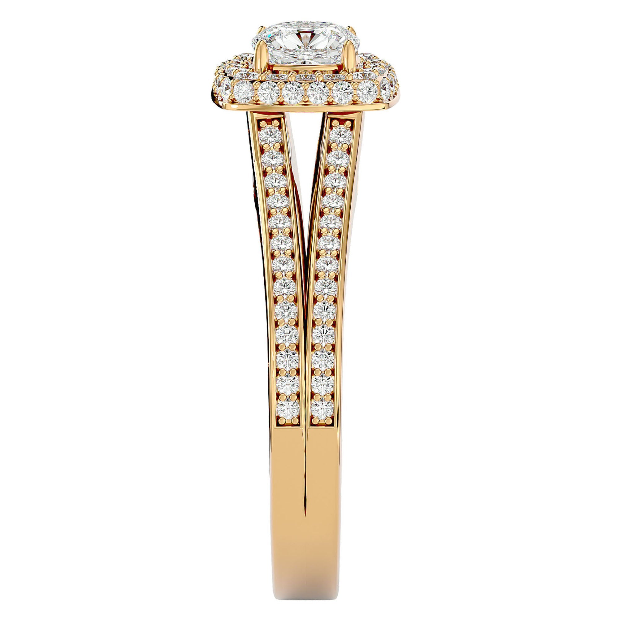 Inel de Logodnă Duo Halo Pavé din Aur 14k cu Diamante Naturale de 1.01 ct din 14k Aur Galben - Castelo.ro