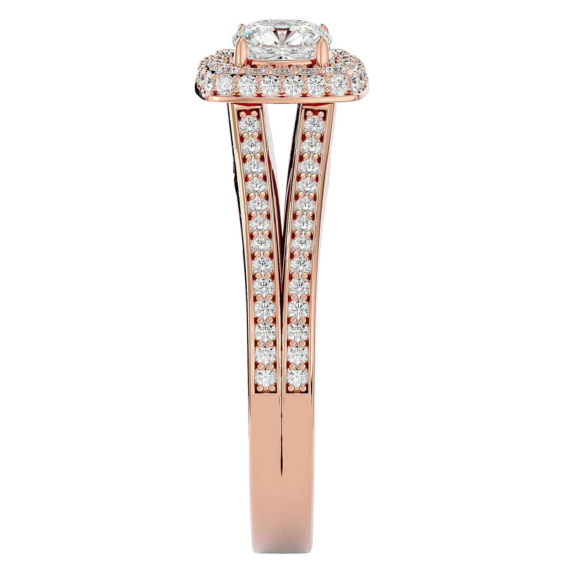 Inel de Logodnă Duo Halo Pavé din Aur 14k cu Moissanite de 1.01 ct din 14k Aur Roz - Castelo.ro
