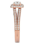 Inel de Logodnă Duo Halo Pavé din Aur 14k cu Moissanite de 1.01 ct din 14k Aur Roz - Castelo.ro