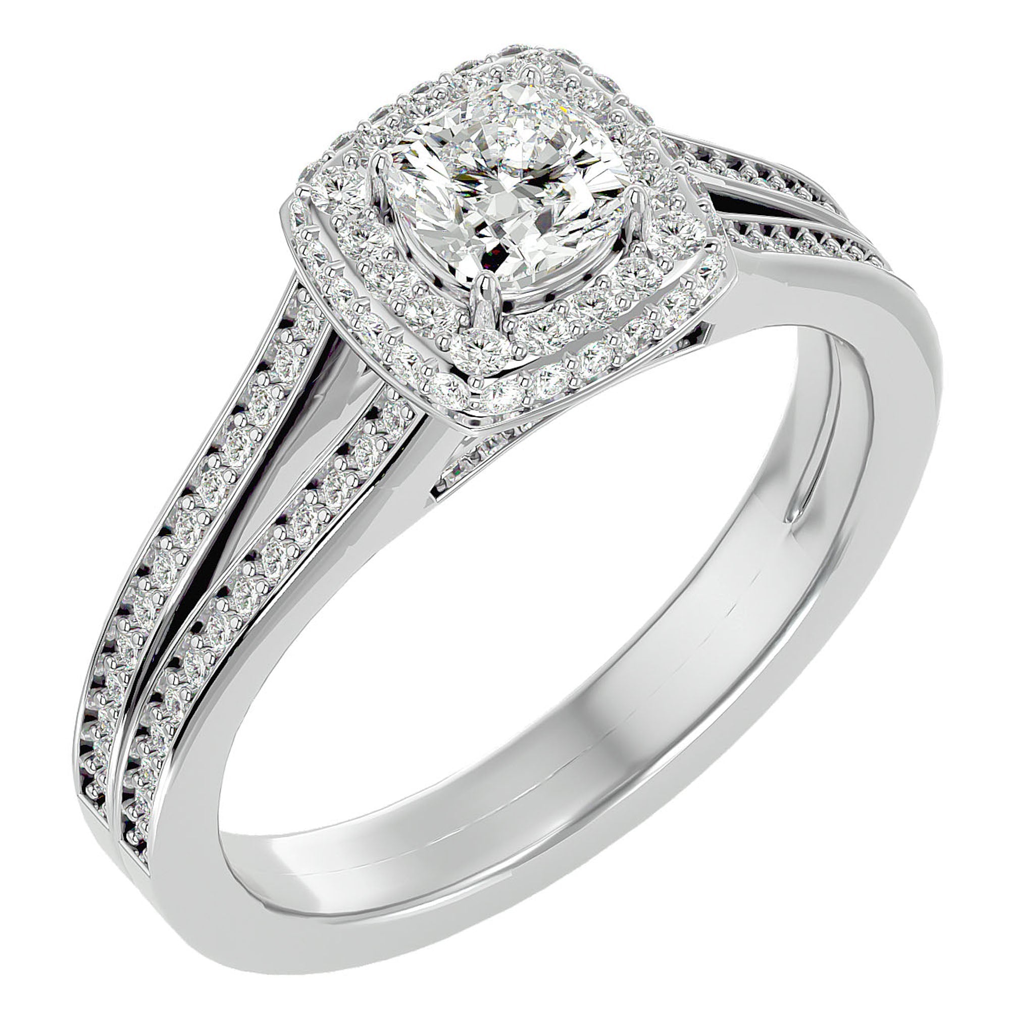 Inel de Logodnă Duo Halo Pavé cu Diamante Naturale de 1.01 ct din Platina - Castelo.ro