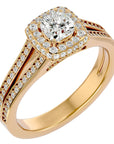 Inel de Logodnă Duo Halo Pavé din Aur 14k cu Diamante Naturale de 1.01 ct din 14k Aur Galben - Castelo.ro