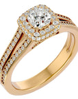Inel de Logodnă Duo Halo Pavé din Aur 14k cu Diamante Create în Laborator de 1.01 ct din 14k Aur Galben - Castelo.ro