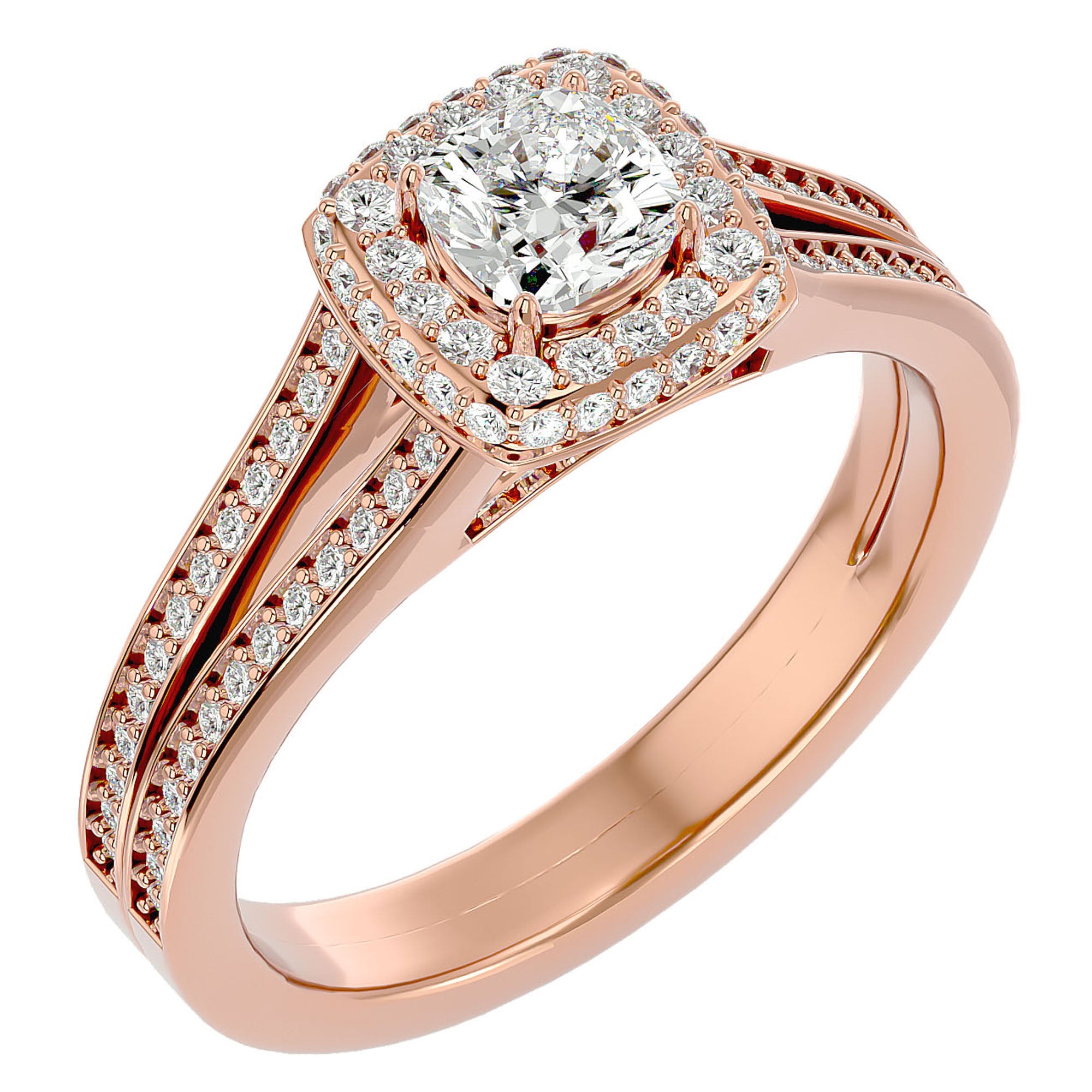 Inel de Logodnă Duo Halo Pavé din Aur 14k cu Diamante Naturale de 1.01 ct din 14k Aur Roz - Castelo.ro