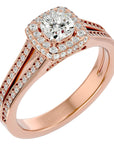 Inel de Logodnă Duo Halo Pavé din Aur 14k cu Moissanite de 1.01 ct din 14k Aur Roz - Castelo.ro