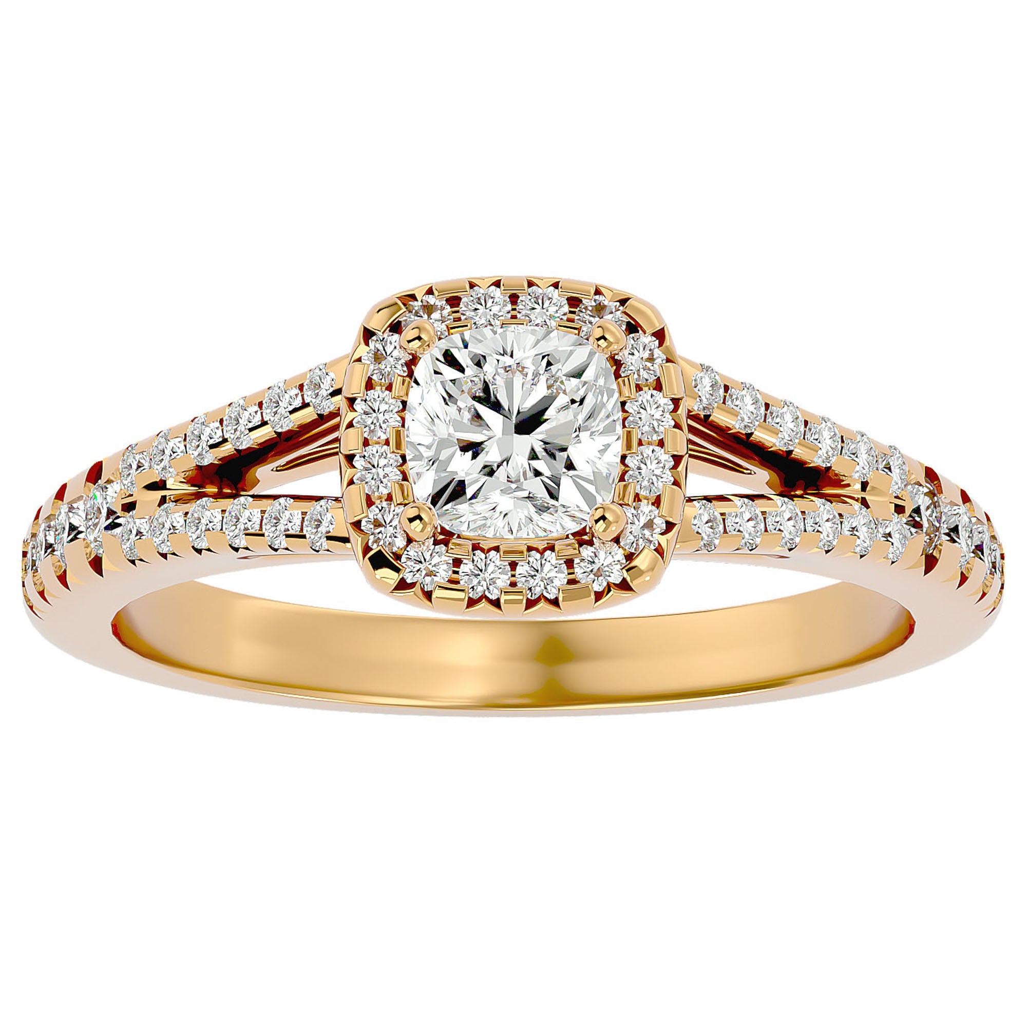 Inel de Logodnă Princess Pavé din Aur 14k cu Diamante Create în Laborator de 0.98 ct din 14k Aur Galben - Castelo.ro