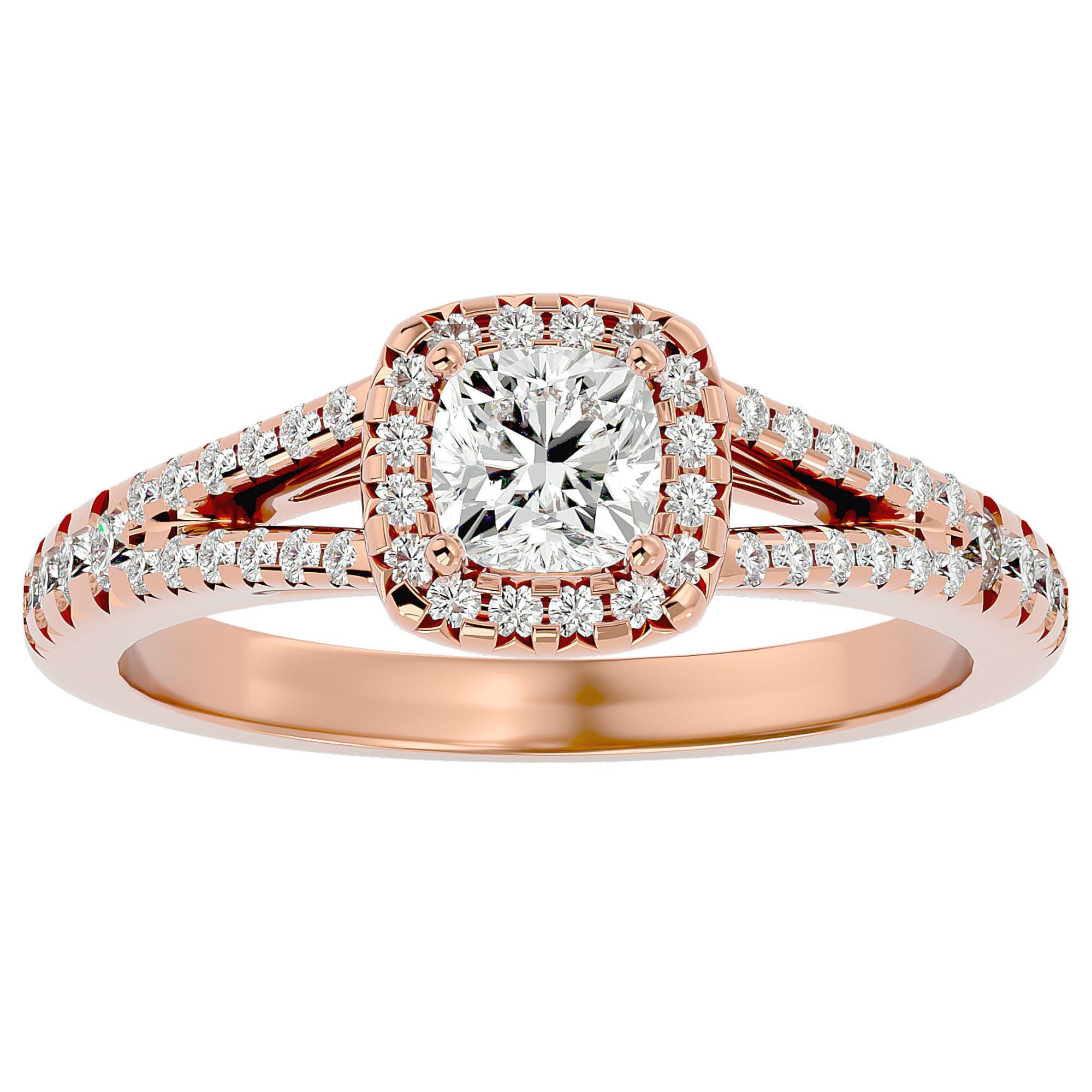 Inel de Logodnă Princess Pavé din Aur 14k cu Diamante Create în Laborator de 0.98 ct din 14k Aur Roz - Castelo.ro