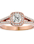 Inel de Logodnă Princess Pavé din Aur 14k cu Moissanite de 0.98 ct din 14k Aur Roz - Castelo.ro