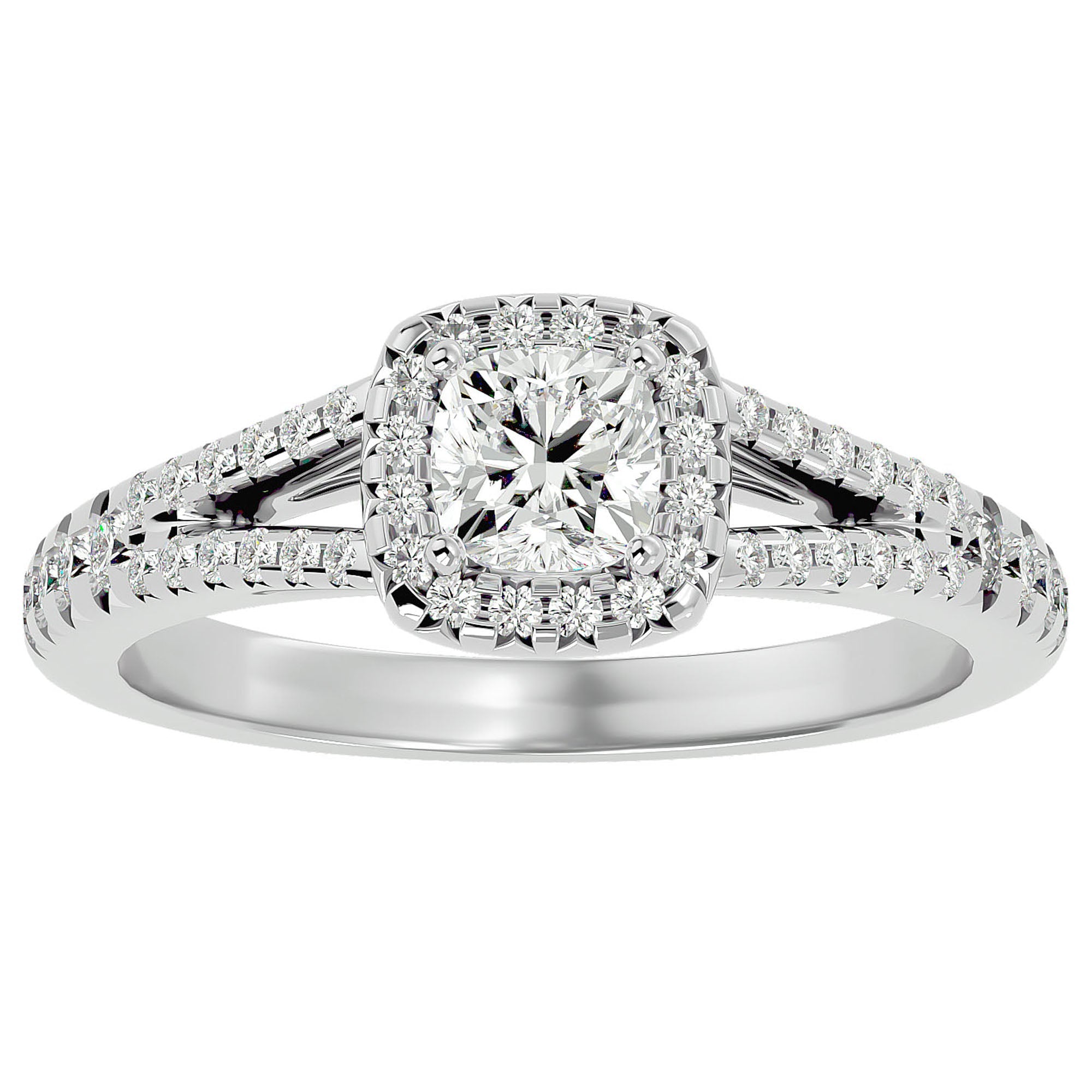 Inel de Logodnă Princess Pavé din Aur 14k cu Diamante Create în Laborator de 0.98 ct din 14k Aur Alb - Castelo.ro
