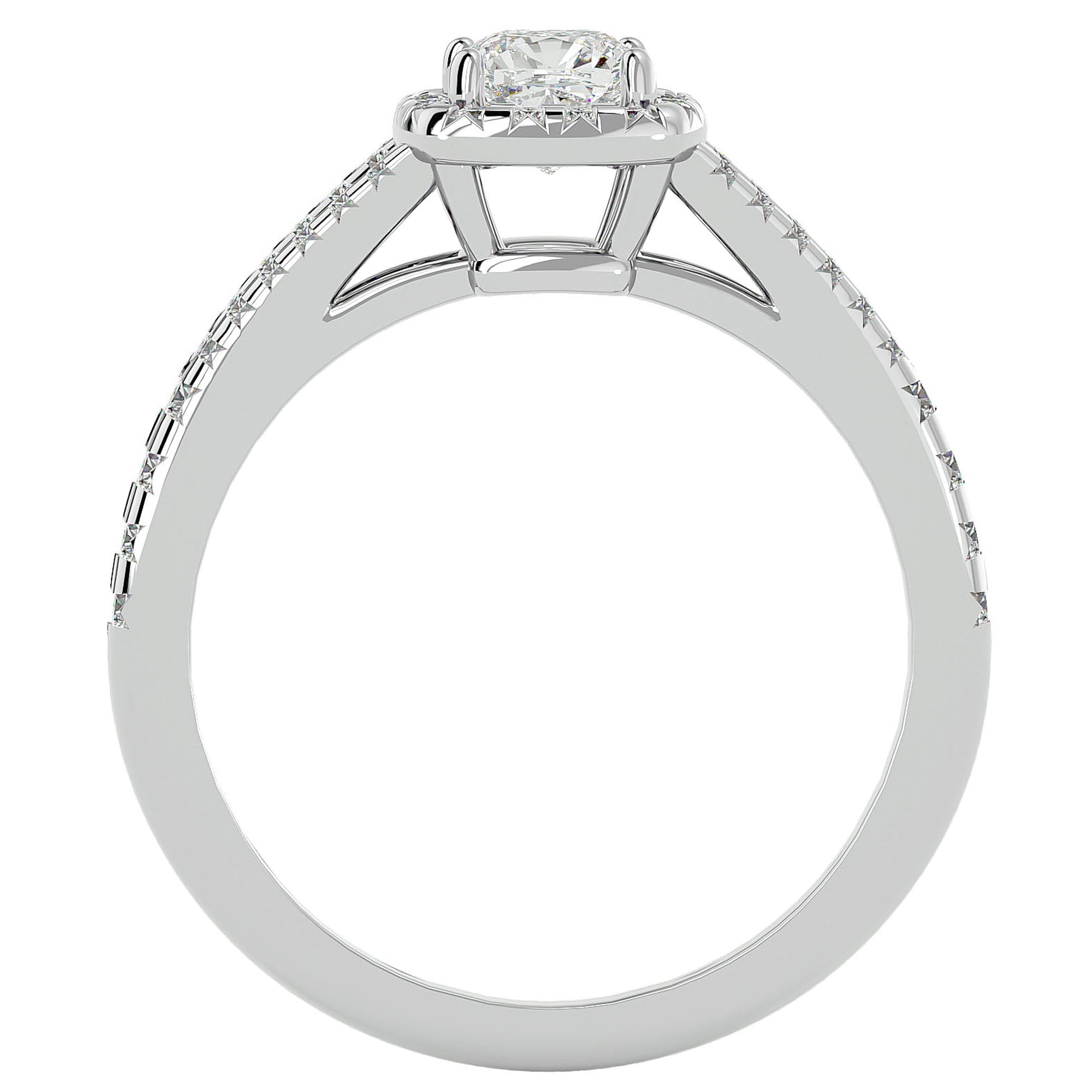 Inel de Logodnă Princess Pavé din Aur 14k cu Diamante Create în Laborator de 0.98 ct din 14k Aur Alb - Castelo.ro