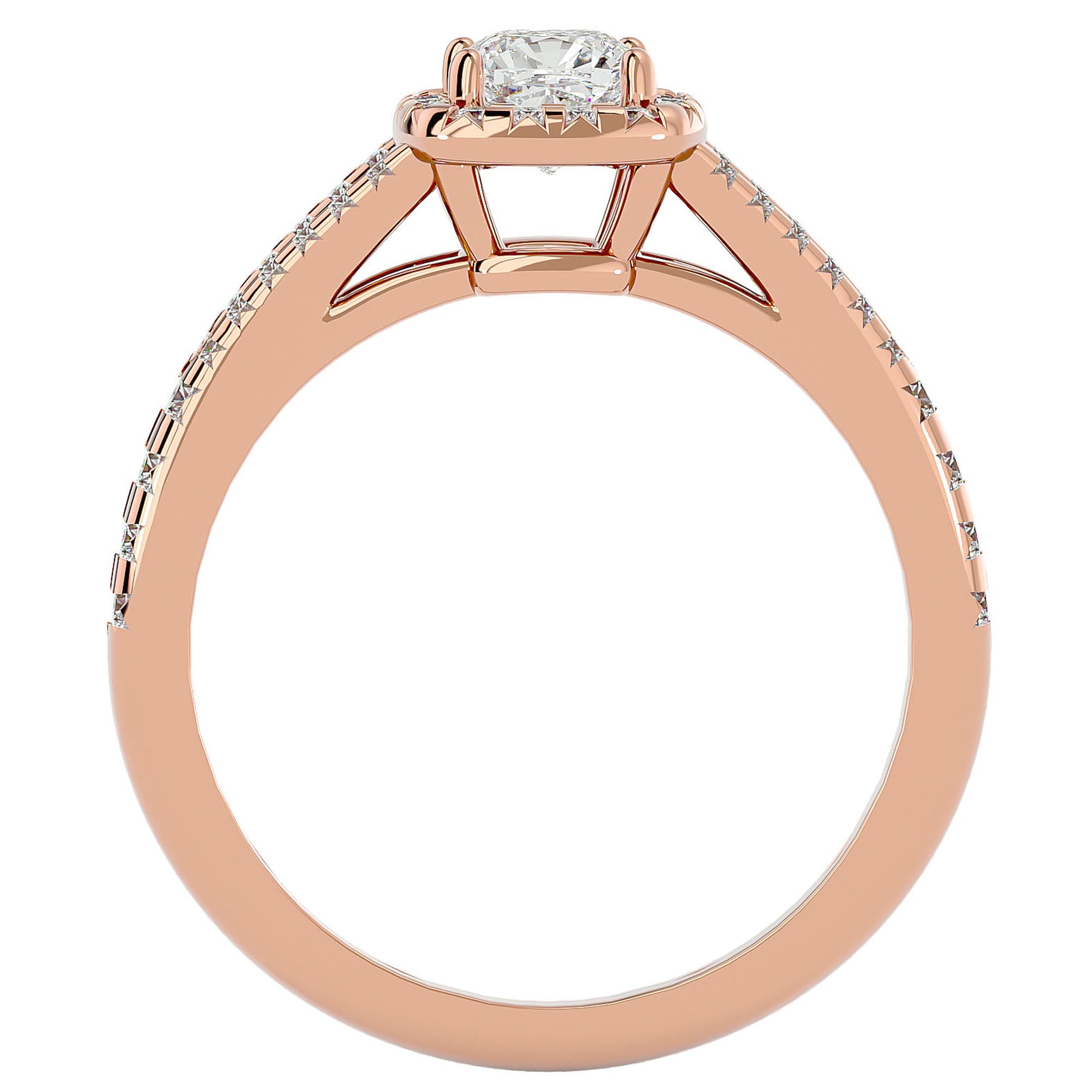 Inel de Logodnă Princess Pavé din Aur 14k cu Diamante Create în Laborator de 0.98 ct din 14k Aur Roz - Castelo.ro