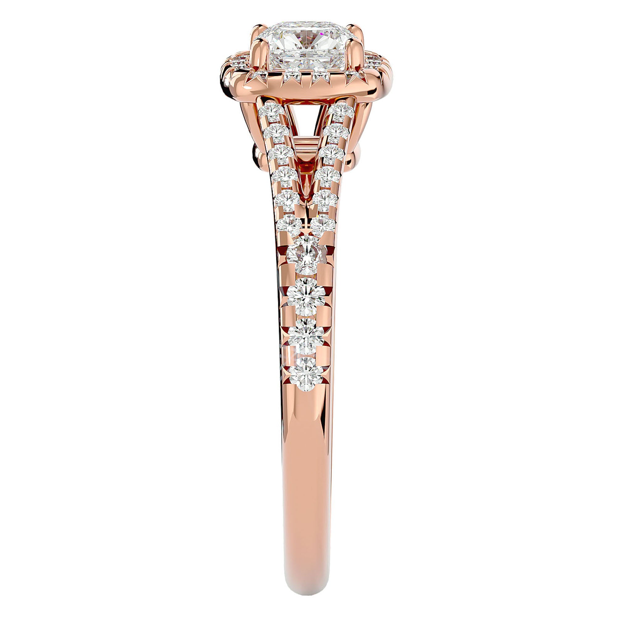 Inel de Logodnă Princess Pavé din Aur 14k cu Diamante Create în Laborator de 0.98 ct din 14k Aur Roz - Castelo.ro