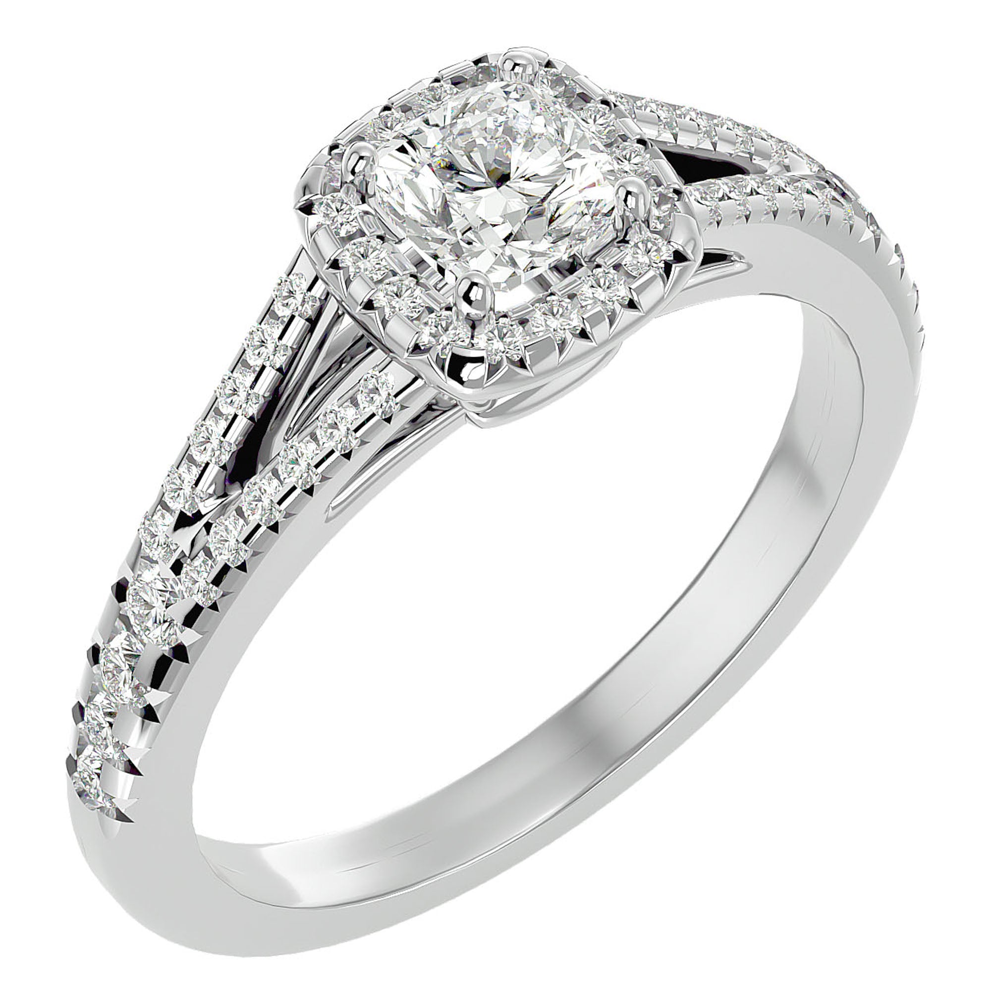 Inel de Logodnă Princess Pavé din Aur 14k cu Diamante Create în Laborator de 0.98 ct din 14k Aur Alb - Castelo.ro