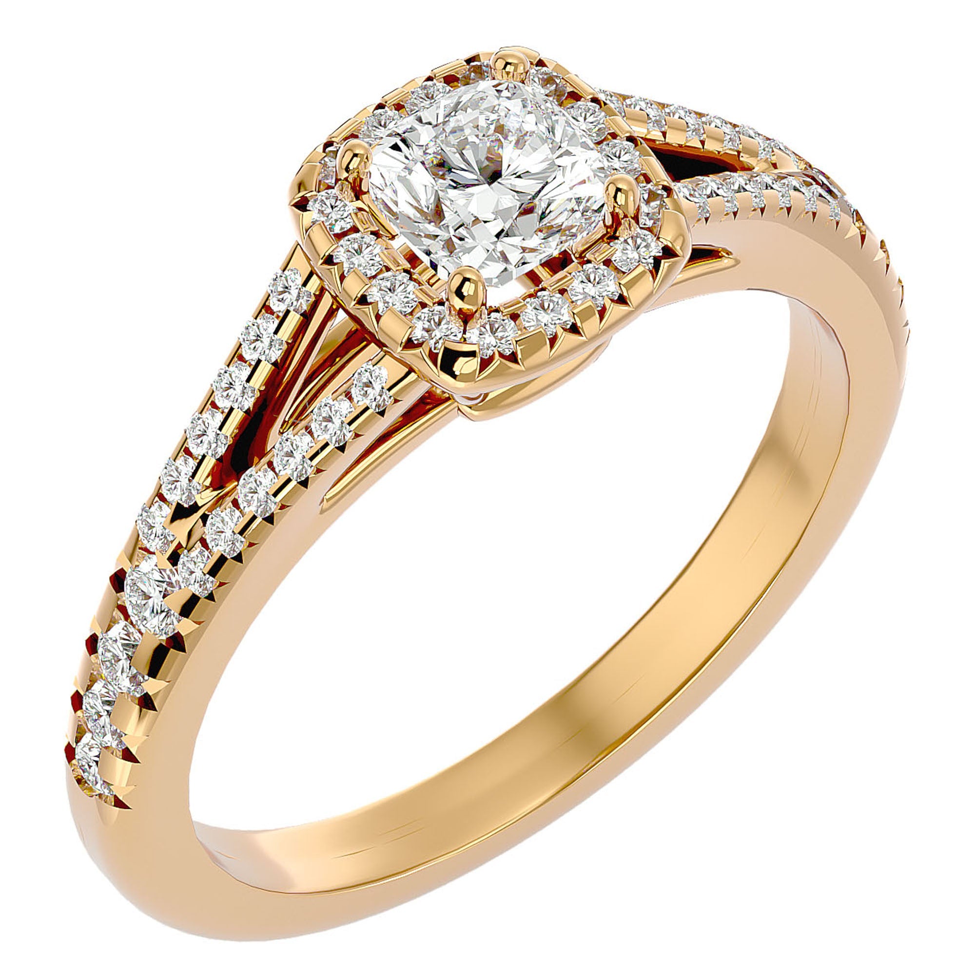 Inel de Logodnă Princess Pavé din Aur 14k cu Diamante Create în Laborator de 0.98 ct din 14k Aur Galben - Castelo.ro
