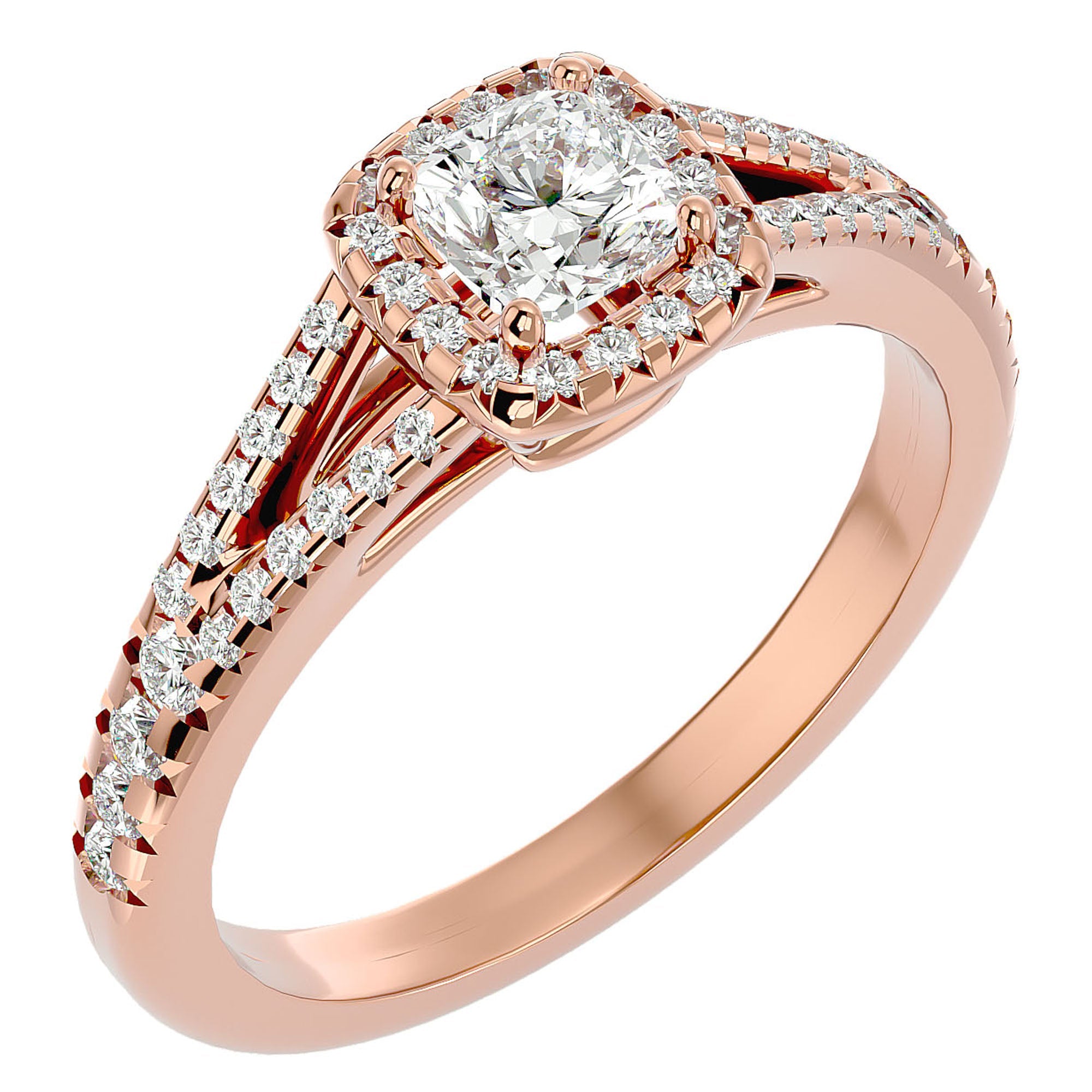 Inel de Logodnă Princess Pavé din Aur 14k cu Diamante Create în Laborator de 0.98 ct din 14k Aur Roz - Castelo.ro