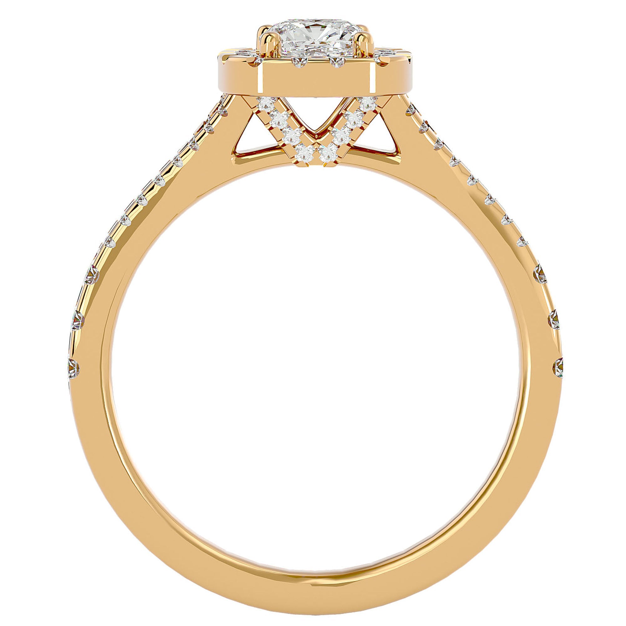 Inel de Logodnă Santorini Pavé din Aur 14k cu Diamante Naturale de 0.98 ct din 14k Aur Galben - Castelo.ro