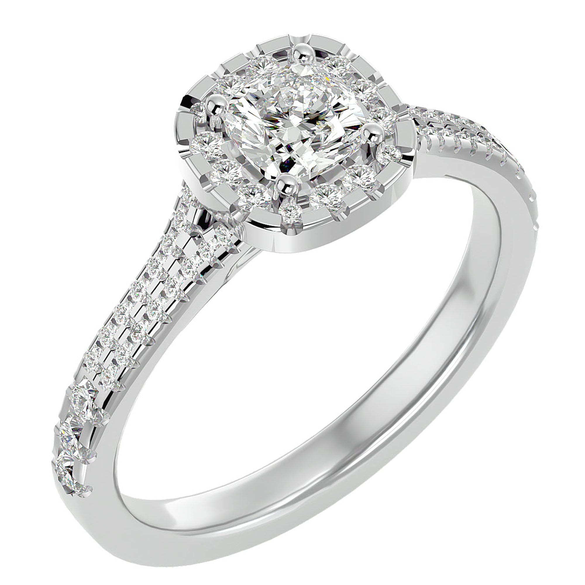 Inel de Logodnă Santorini Pavé din Aur 14k cu Diamante Naturale de 0.98 ct din 14k Aur Alb - Castelo.ro