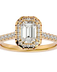 Inel Tăietură Smarald si Cadru Halo cu Moissanite de 1.48 ct din 18k Aur Galben - Castelo.ro