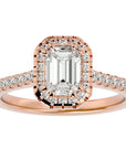 Inel Tăietură Smarald si Cadru Halo cu Moissanite de 1.48 ct din 18k Aur Roz - Castelo.ro