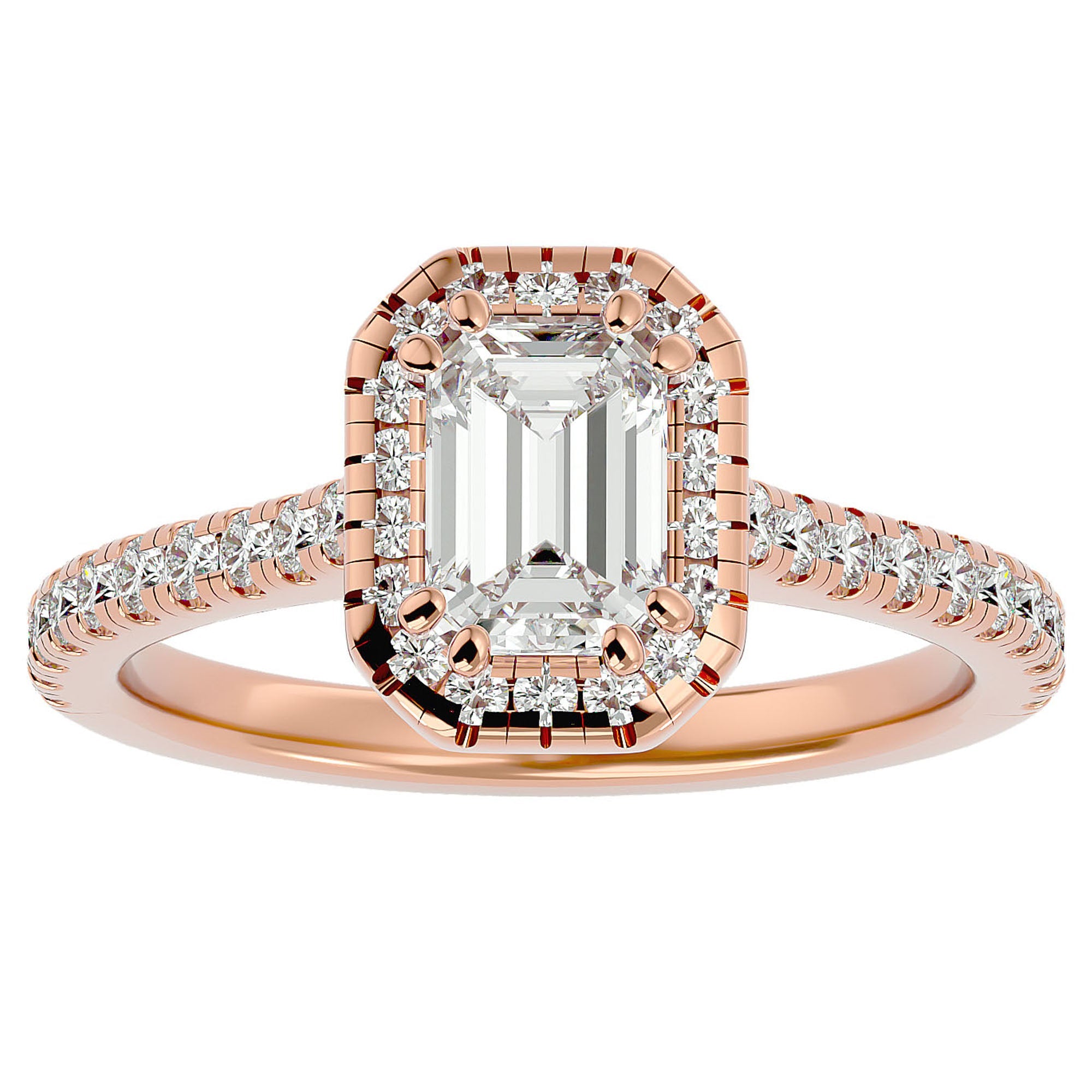 Inel Tăietură Smarald si Cadru Halo din Aur 14k cu Diamante Naturale de 1.48 ct din 14k Aur Roz - Castelo.ro