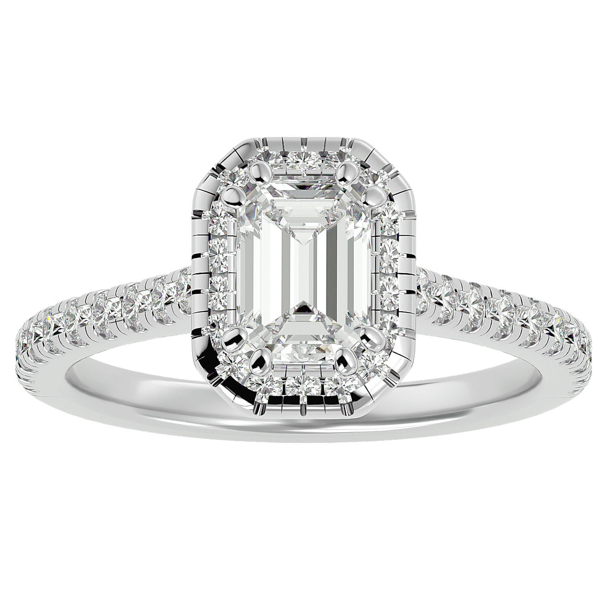 Inel Tăietură Smarald si Cadru Halo cu Diamante Naturale de 1.48 ct din Platina - Castelo.ro