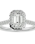 Inel Tăietură Smarald si Cadru Halo cu Diamante Naturale de 1.48 ct din Platina - Castelo.ro