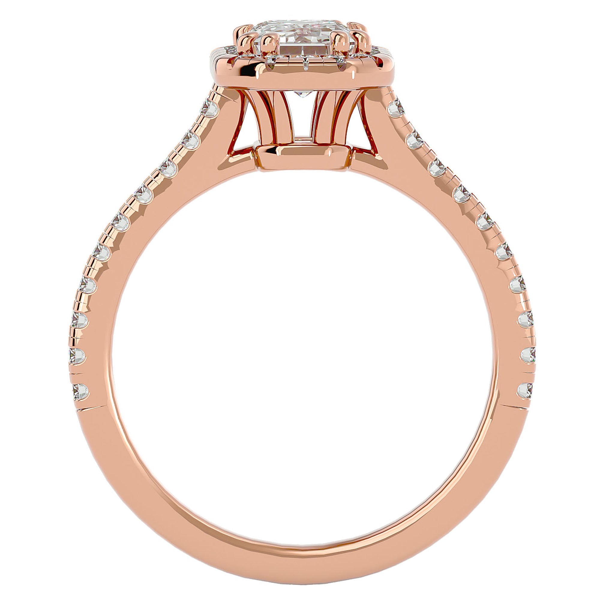Inel Tăietură Smarald si Cadru Halo din Aur 14k cu Diamante Naturale de 1.48 ct din 14k Aur Roz - Castelo.ro