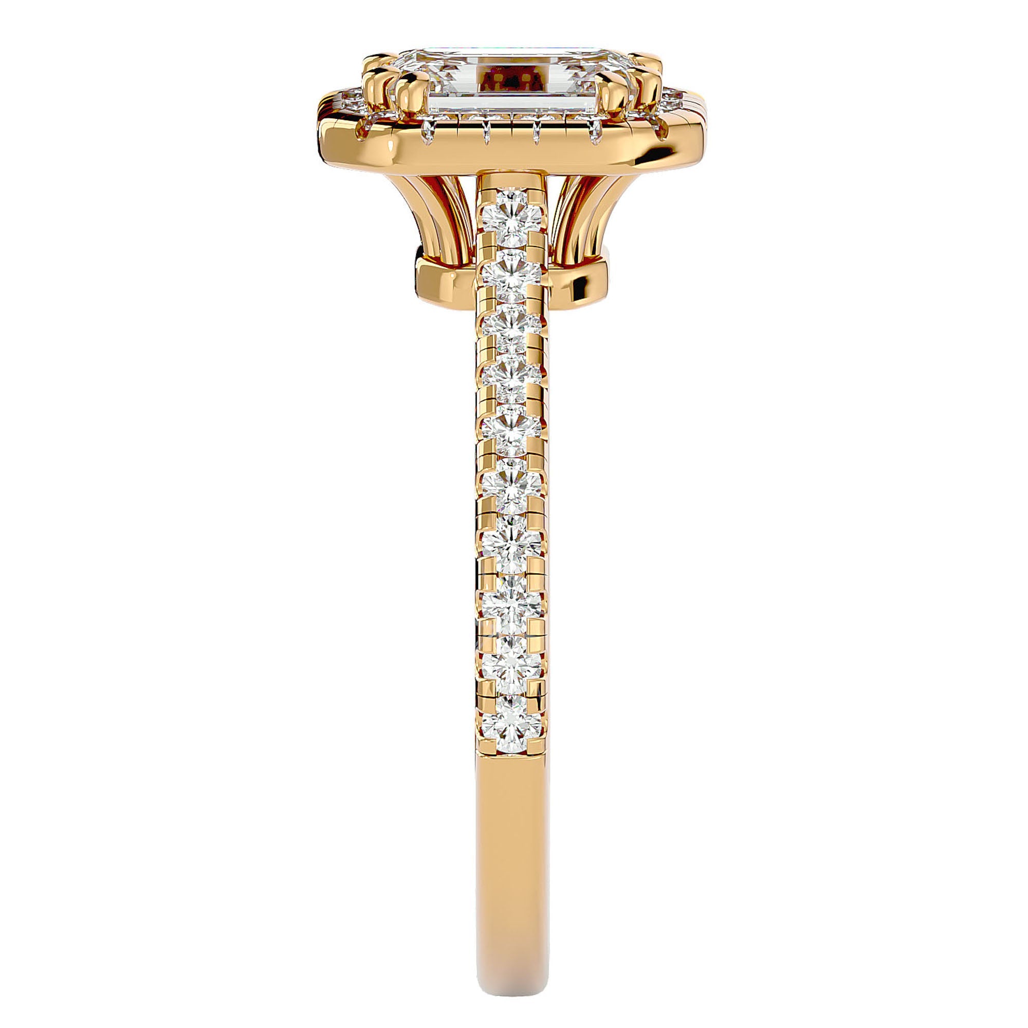 Inel Tăietură Smarald si Cadru Halo din Aur 14k cu Moissanite de 1.48 ct din 14k Aur Galben - Castelo.ro
