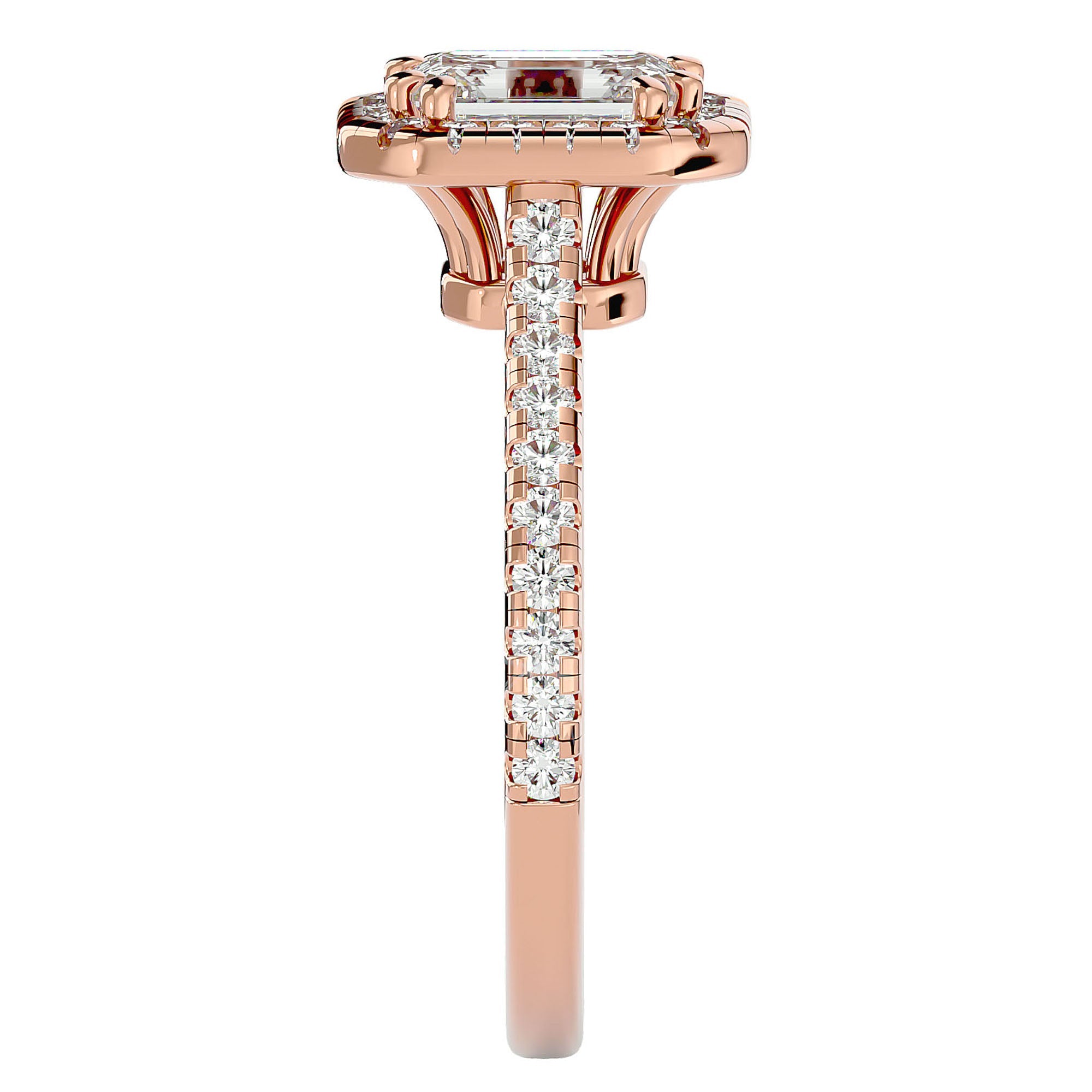 Inel Tăietură Smarald si Cadru Halo din Aur 14k cu Diamante Create în Laborator de 1.48 ct din 14k Aur Roz - Castelo.ro