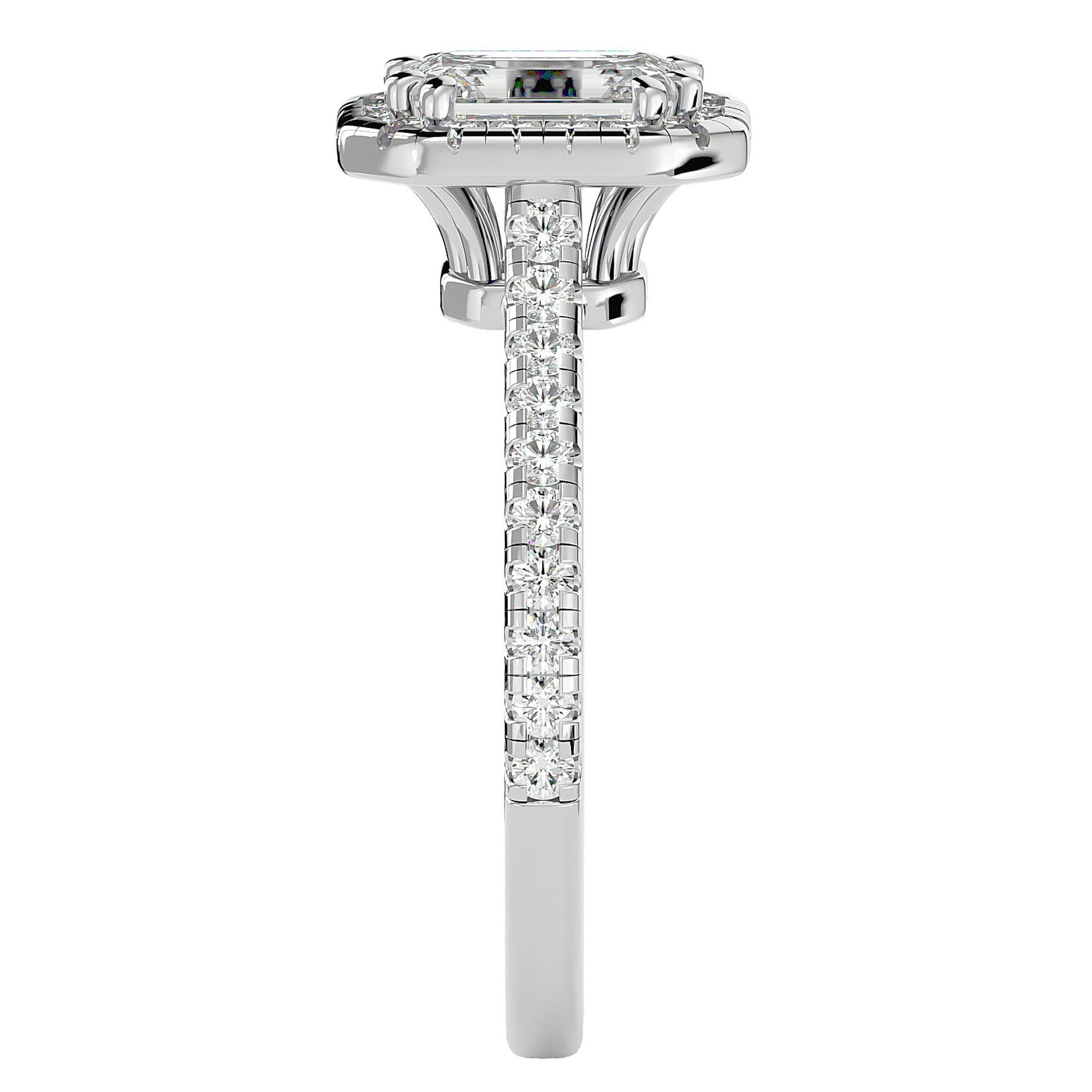 Inel Tăietură Smarald si Cadru Halo cu Diamante Naturale de 1.48 ct din Platina - Castelo.ro