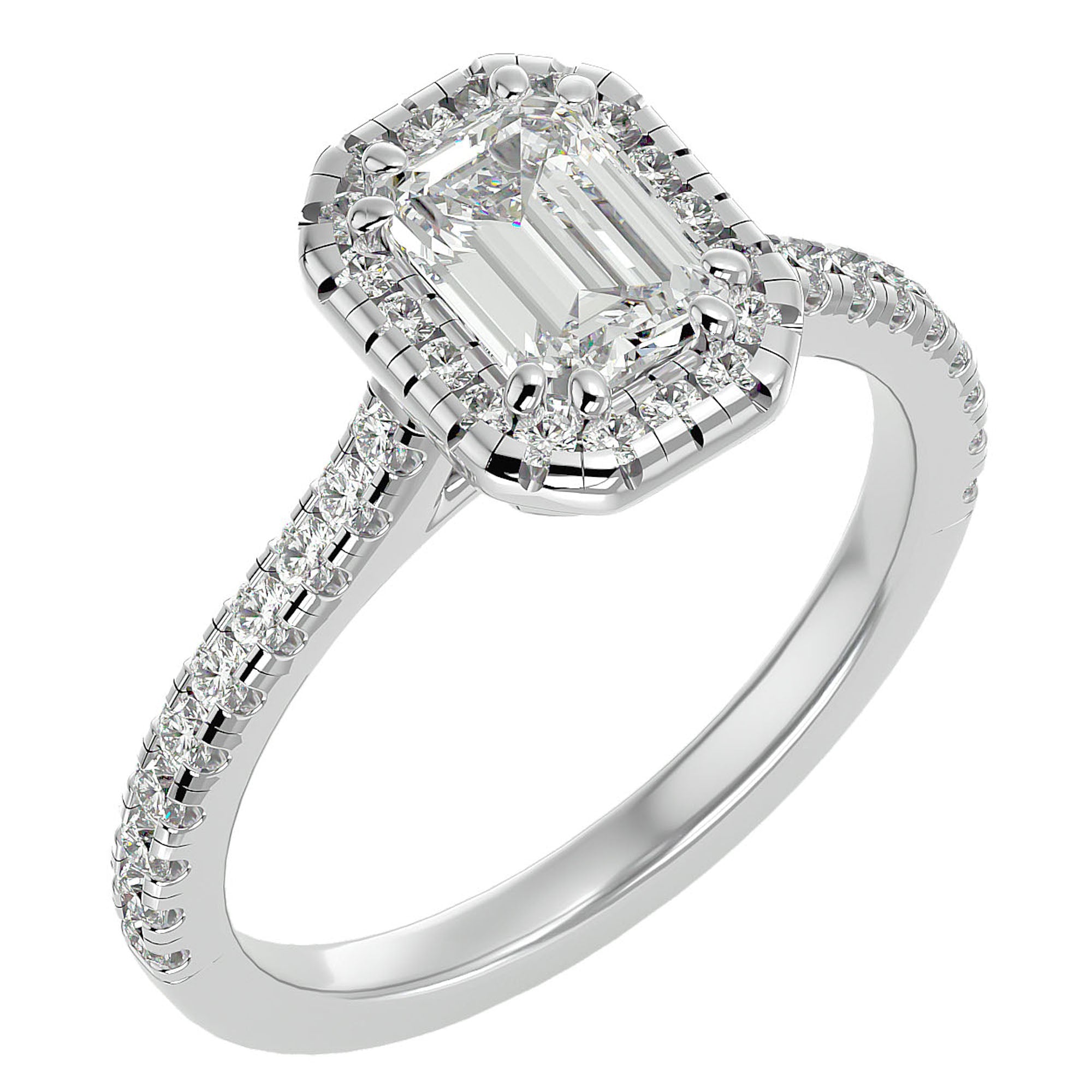 Inel Tăietură Smarald si Cadru Halo cu Diamante Naturale de 1.48 ct din Platina - Castelo.ro