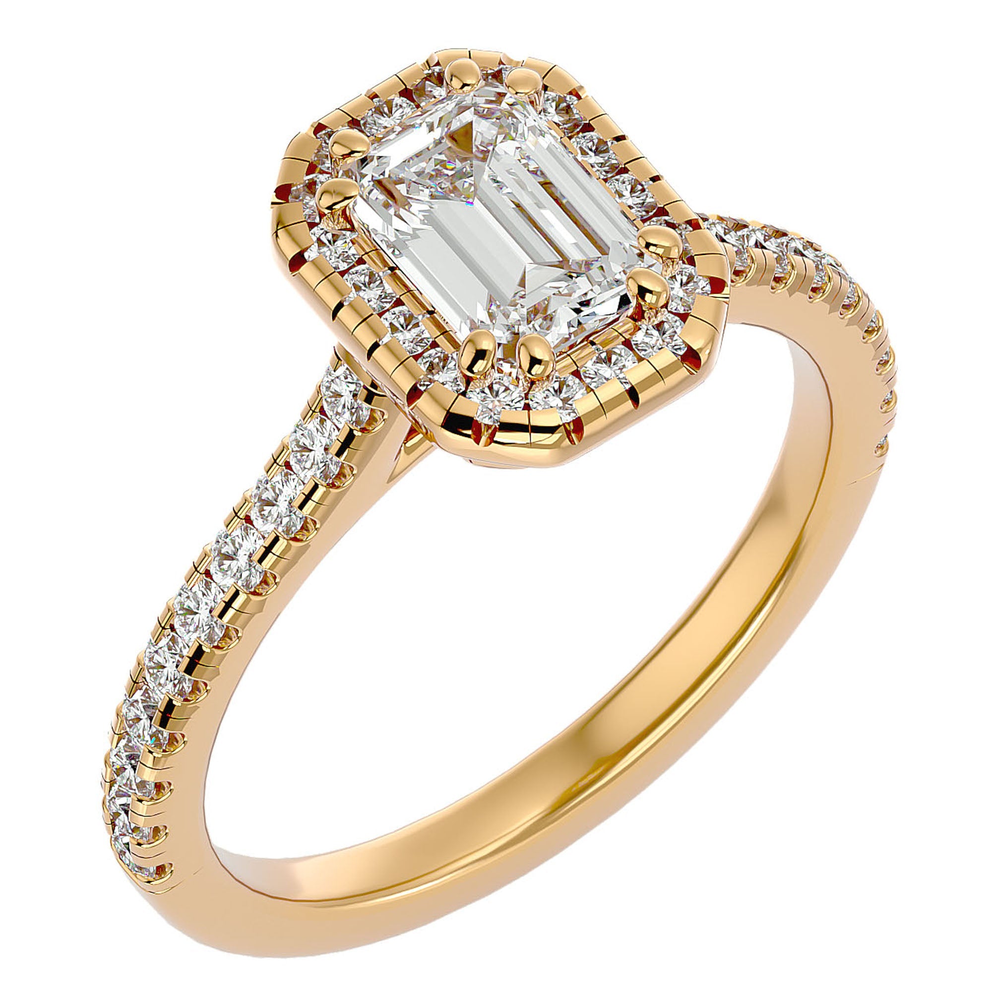 Inel Tăietură Smarald si Cadru Halo din Aur 14k cu Diamante Naturale de 1.48 ct din 14k Aur Galben - Castelo.ro