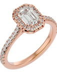 Inel Tăietură Smarald si Cadru Halo cu Moissanite de 1.48 ct din 18k Aur Roz - Castelo.ro