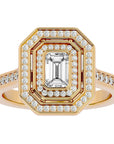 Inel Tăietură Smarald si Cadru Halo cu Diamante Create în Laborator de 0.91 ct din 18k Aur Galben - Castelo.ro